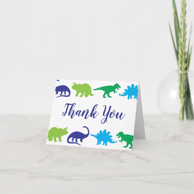 Cute Dinosaur Baby Shower Dino Blue and Green Boy Thank You Card (Front)