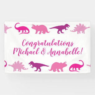 Cute Dinosaur Baby Shower Dino Pink Girl Banner