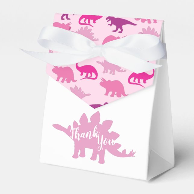 Cute Dinosaur Baby Shower Dino Pink Girl Favour Box (Front Side)