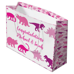 Cute Dinosaur Baby Shower Dino Pink Girl Large Gift Bag