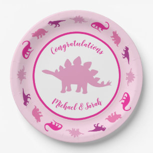 Cute Dinosaur Baby Shower Dino Pink Girl Paper Plate