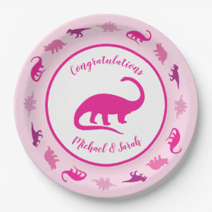 Cute Dinosaur Baby Shower Dino Pink Girl Paper Plate