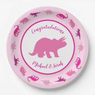 Cute Dinosaur Baby Shower Dino Pink Girl Paper Plate
