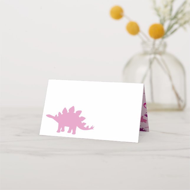 Cute Dinosaur Baby Shower Dino Pink Girl Place Card (Front)