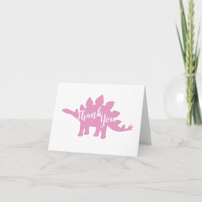 Cute Dinosaur Baby Shower Dino Pink Girl Thank You Card (Front)
