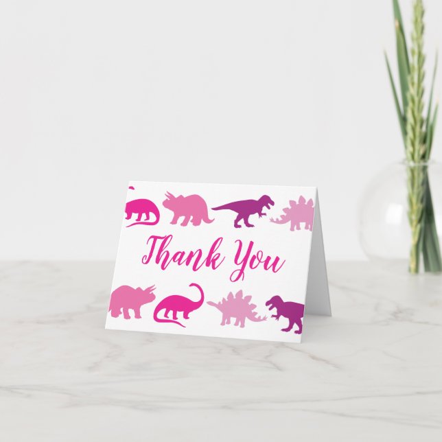 Cute Dinosaur Baby Shower Dino Pink Girl Thank You Card (Front)