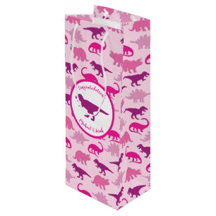 Cute Dinosaur Baby Shower Dino Pink Girl Wine Gift Bag