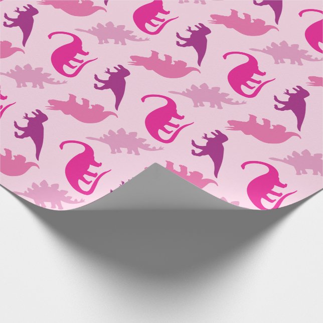 Cute Dinosaur Baby Shower Dino Pink Girl Wrapping Paper (Corner)