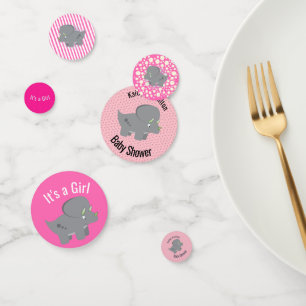 Cute Dinosaur Baby Shower Pink Confetti
