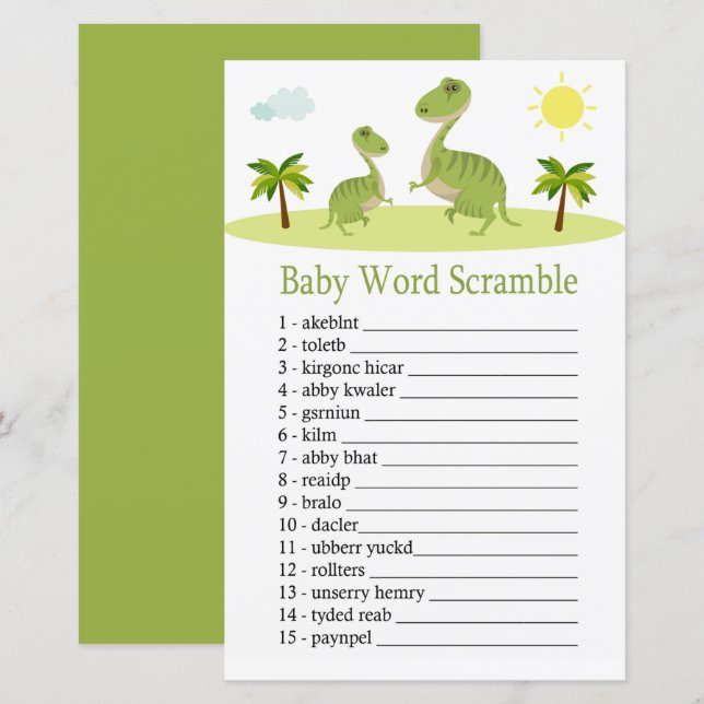 Cute Dinosaur Baby word scramble game (Front/Back)