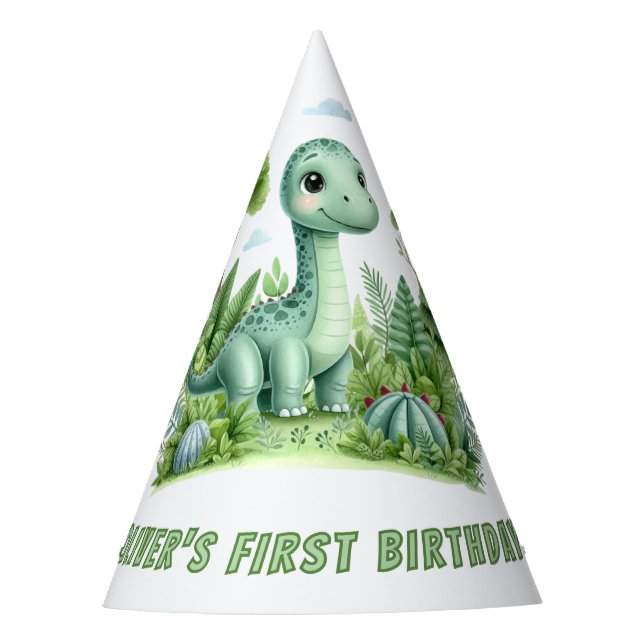 Cute Dinosaur Baby's 1st Birthday Party Party Hat (Front)
