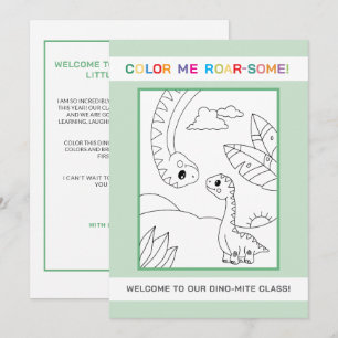 Cute Dinosaur Back to School Colouring Welcome Car Invitation
