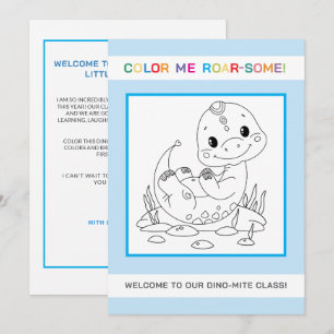Cute Dinosaur Back to School Colouring Welcome Car Invitation