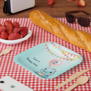 Cute Dinosaur Balloon Boy Happy birthday party Paper Plate
