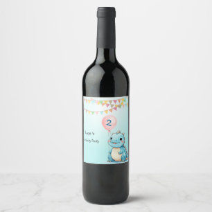 Cute Dinosaur Balloon Boy Happy birthday party Wine Label