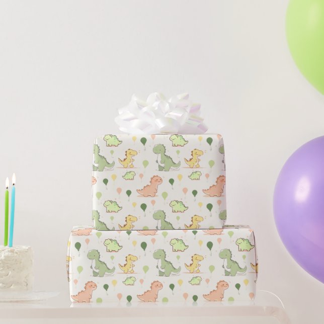 Cute Dinosaur & Balloon Pattern Birthday  Wrapping Paper (Party Gifts)