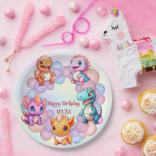 Cute dinosaur Balloon School kids birthday party Paper Plate