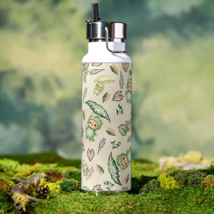 Cute Dinosaur Bear and Leaves Seamless Pattern Water Bottle