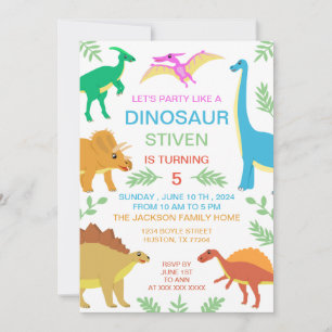 Cute Dinosaur Birthday Colourful Invitation