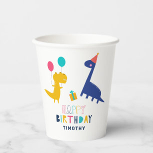Cute Dinosaur Birthday Colourful Whimsical Paper Cups