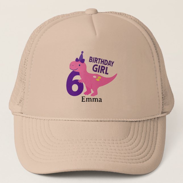 Cute Dinosaur Birthday Girl - 6th Birthday Trucker Hat (Front)