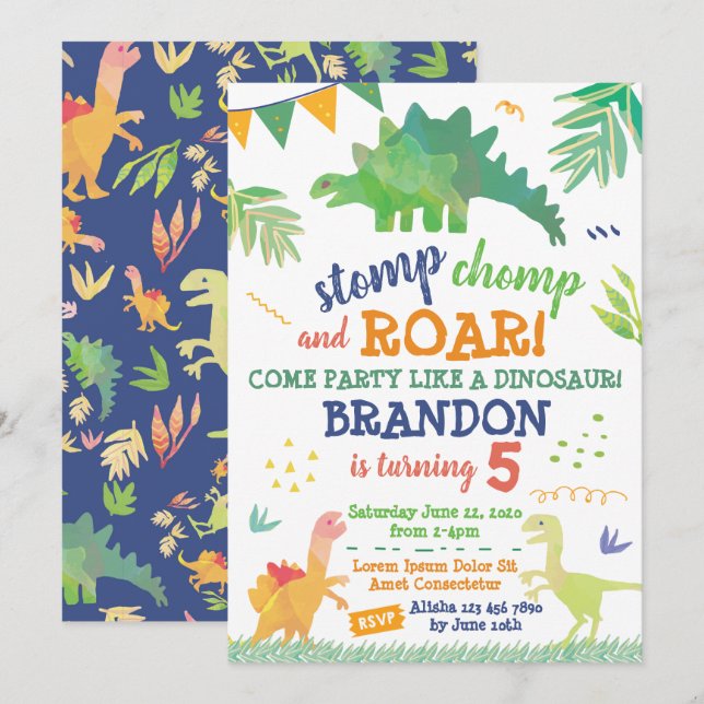 Cute Dinosaur Birthday Invitation (Front/Back)