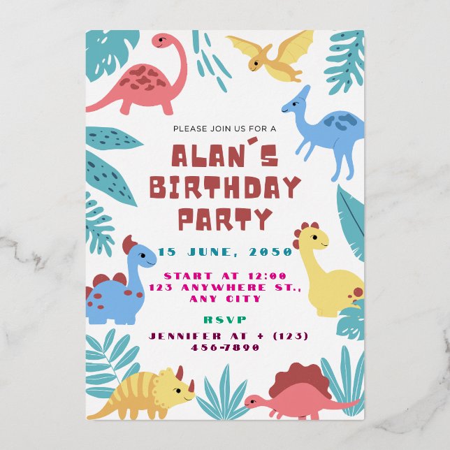 Cute Dinosaur Birthday Invitation (Front)