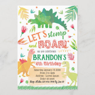Cute Dinosaur Birthday Invitation
