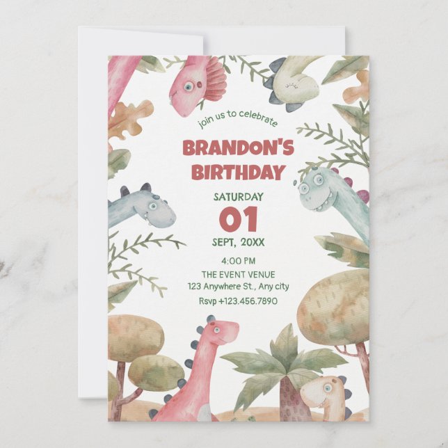 Cute dinosaur birthday invitation (Front)