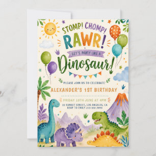 Cute Dinosaur Birthday Invitation for Boy