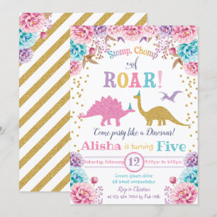 Cute Dinosaur Birthday Invitation Girl