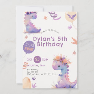 Cute Dinosaur Birthday Invitation Girl Whimical