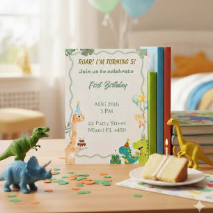 Cute Dinosaur Birthday Invitation - Roar I'm T