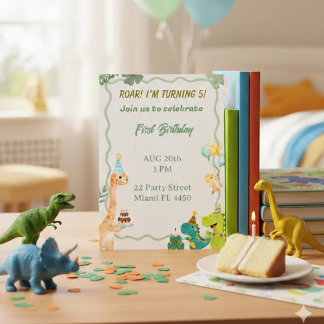 Cute Dinosaur Birthday Invitation - Roar I'm T