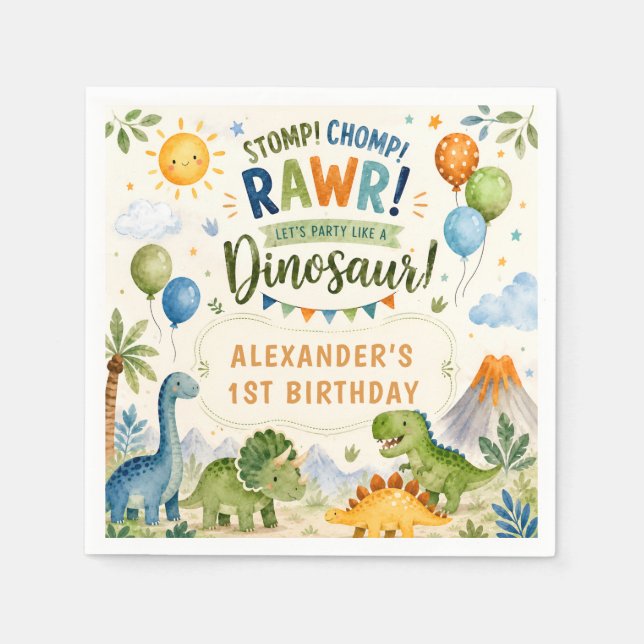 Cute Dinosaur Birthday Napkins Boy (Front)