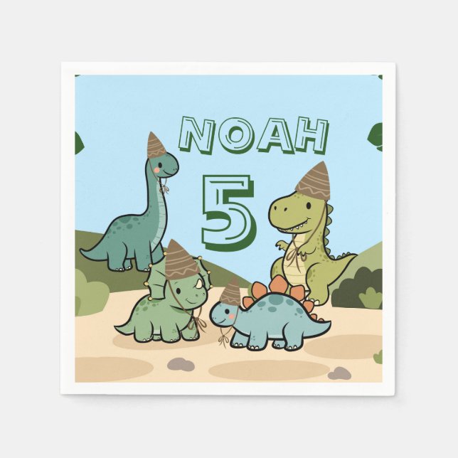 Cute Dinosaur Birthday paper napkins (Front)