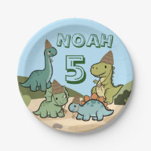 Cute Dinosaur Birthday Paper Plates 