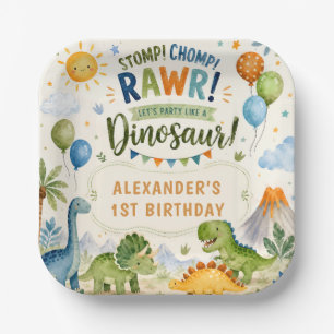 Cute Dinosaur Birthday Paper Plates Boy