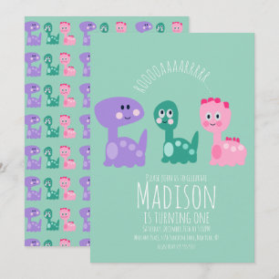 Cute Dinosaur Birthday Party Colourful Invitation
