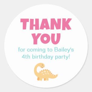 Cute Dinosaur Birthday Party Favour Thank You Classic Round Sticker