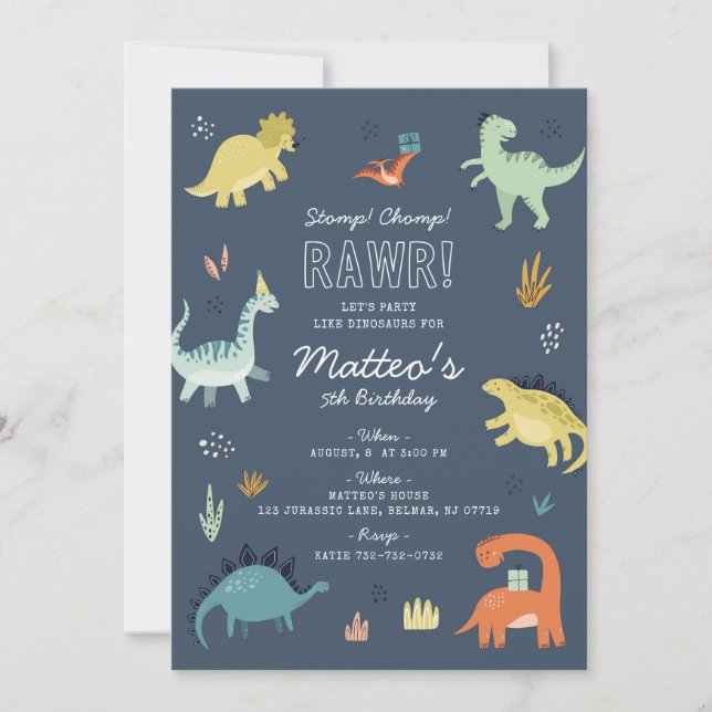 Cute Dinosaur Birthday Party Invitation (Front)