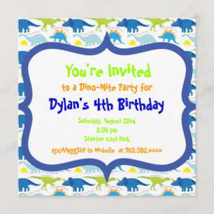 Cute Dinosaur Birthday Party Invitation Templates