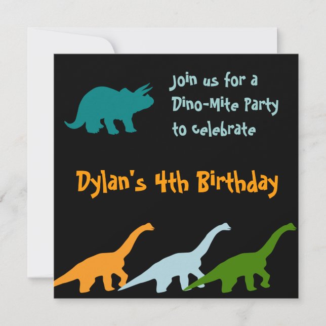 Cute Dinosaur Birthday Party Invitations Black (Front)