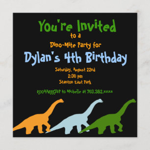 Cute Dinosaur Birthday Party Invitations Black