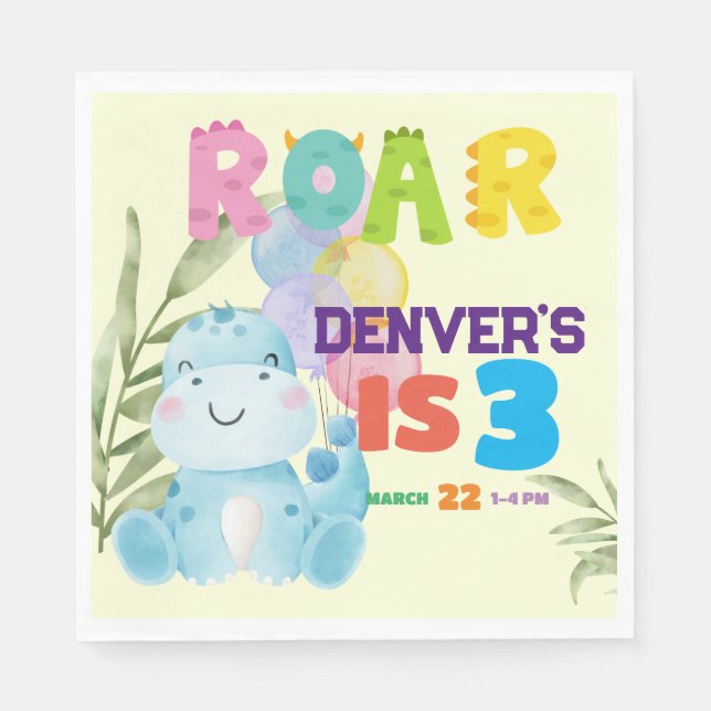 Cute Dinosaur Birthday Party Kids Dino Boys Napkin (Front)