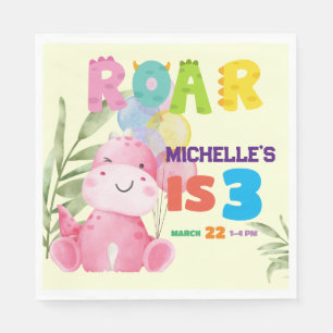 Cute Dinosaur Birthday Party Kids Dino Girls Napkin