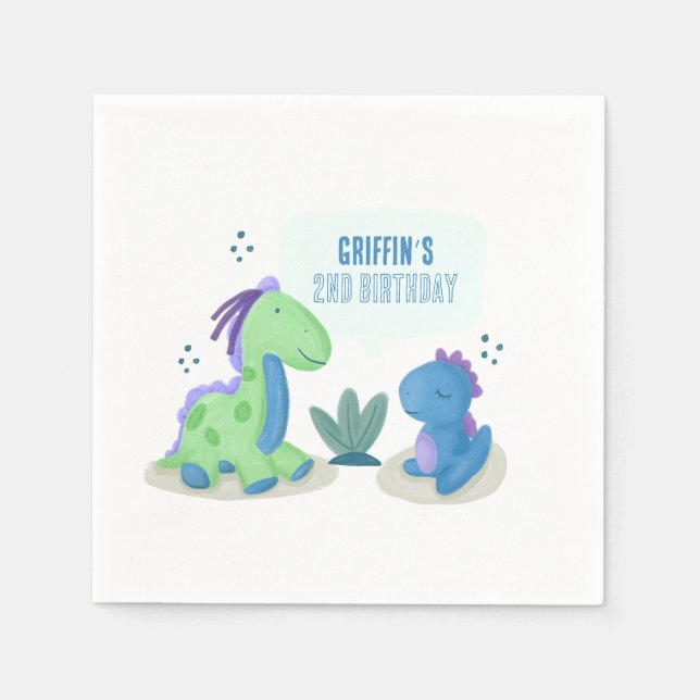 Cute Dinosaur Birthday Party Napkins (Front)
