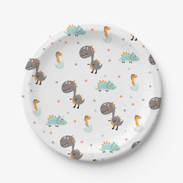 Cute Dinosaur Birthday Party Paper Plate (Front)