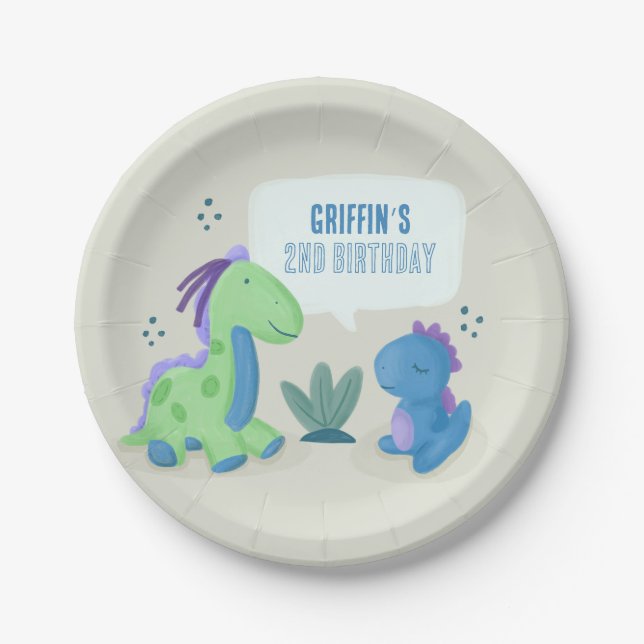 Cute Dinosaur Birthday Party Paper Plates (Front)