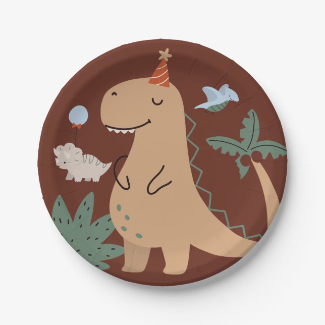 Cute Dinosaur Birthday Party Party Plates Tablewar (Front)
